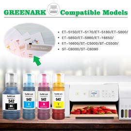GREENARK 542 T542 Ink Compatible for Epson E-542 Refill Bottle Ink for Epson EcoTank Pro ET-5150 ET-5127 ET-5180 ET-5800 ET-5850 ET-5880 ET-16650 ET-16600 (4 Packs,Black Cyan Magenta Yellow)