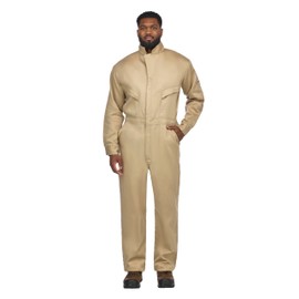 Bulwark Flame Resistant 6 oz Cotton/Nylon Excel FR ComforTouch Long Deluxe Coverall with Concealed Snap On Cuff, Khaki, Size 56
