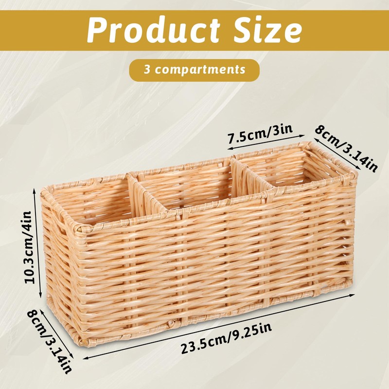 YBEATY Wicker Flatware Silverware Caddy, Plastic Woven Kitchen Cutlery Organizer