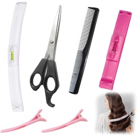 4 Stück Pony Schneiden Hilfe Haare Schneiden Hilfe Haarschneide Hilfe Hair Cutting Clip Schere Haare Schneiden Haare Hilfe mit Zweiseitiger Kamm Gekerbte Schere Haare Selber Schneiden 2 Klammern
