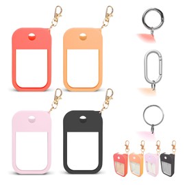 4 PCS Soft Silicone Case for Touchland Power Mist (1FL. OZ./30 mL), Protective and Stylish Case with Keychain Compatible with Touchland Hand Sanitizer Spray (Red/Orange/Pink/Black)