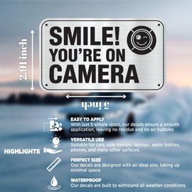 Smile You're On Camera Reflective Stickers for Home UV, Weather, Scratch, Fade Resistance, Security Camera Sign for Home, Business, CCTU, Smile Camera