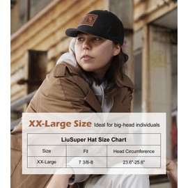 XXL Hats for Men Big Head, Black Oversized Trucker Finshing Hat, Adjustable Mesh Snapback Baseball Cap, Embroidered Dad Hat for Women