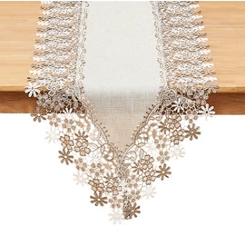Winotic Natural Neutral Earth Tones Beige Floral Lace Table Runner Dresser Scarf 36 inches Long for Home Decor (Natural, 16"x36")