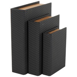 Deco 79 Faux Leather Decorative Box Book Shaped Book Shaped Boxes, Set of 3 Decorative Keepsake Boxes 12", 10", 8"H, Black
