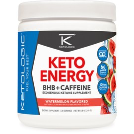 Ketologic KetoEnergy BHB (Watermelon) 30 Servings - BHB + Caffeine Exogenous Ketone Supplement