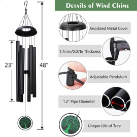 Wind Chimes for Outside Large 48'', Deep Tone Windchimes Outdoors Decor for Porch, Yard, Garden, Patio, Memorial Wind Chime for Loss of Loved One, Sympathy/Bereavement/Grief Windchime Gifts