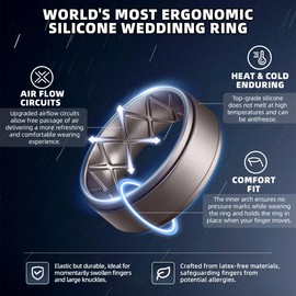 Egnaro Silicone Wedding Rings Mens, Inner Arc Breathable Design Silicone Rings for Men, 7 Rings / 4 Rings / 1 Ring Step Edge Rubber Wedding Engagement Bands Comfort for Workout, 8mm Wide-6mm Thick