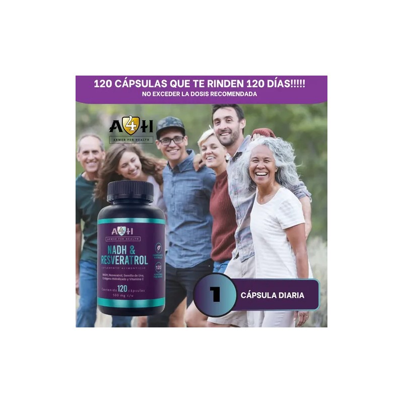 Envío Suplemento A4h Resveratrol Nadh Antioxidante 120 Caps