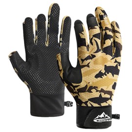 SUJAYU Fishing Gloves Men & Women, Anti-Slip & Breathable UPF Kayak Gloves, 3-Cut Fingers UV Gloves Ice Fishing Gloves Fly Fishing Accessories (Yellow Fish, X-Large)