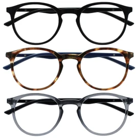 OPULIZE-Paquete de 3 anteojos de lectura con bloqueo de luz azul Met, para juegos de computadora, negro, marrón, gris, para hombre y mujer BBB60127 +2,50