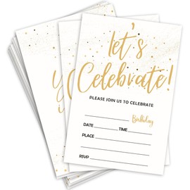 IKFRGN Let's Celebrate! Gold Dot Birthday Invitations-Gold Glitter Party Invites For Adult & Teens-20 Cards with 20 Envelopes-Birthday Party Favors & Supplies-A11