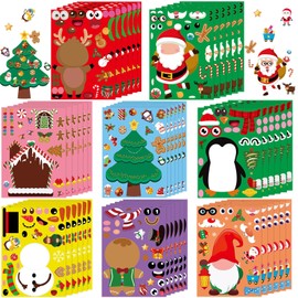 NOVWANG 48 Sheets Christmas Stickers for Kids, Make a Face Stickers for Christmas Party Games and Crafts