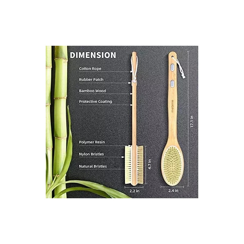 Metene Long Handle Body Brush Bamboo Dual-Sided Back Scrubber Shower