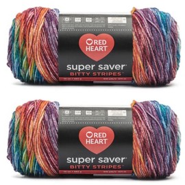 Generic Super Saver Bitty Stripes Yarn - Crayon Box - 2 Pack of 283g/10oz - 100% Acrylic - #4 Worsted (Medium) - 440m/482Yards - for Knitting, Crochet and Amigurumi