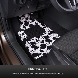 LSBS Cow Print Car Floor Mats,All Weather Protection, Faux Leather, Universal Fit for Cars Truck Van and SUV (Black)
