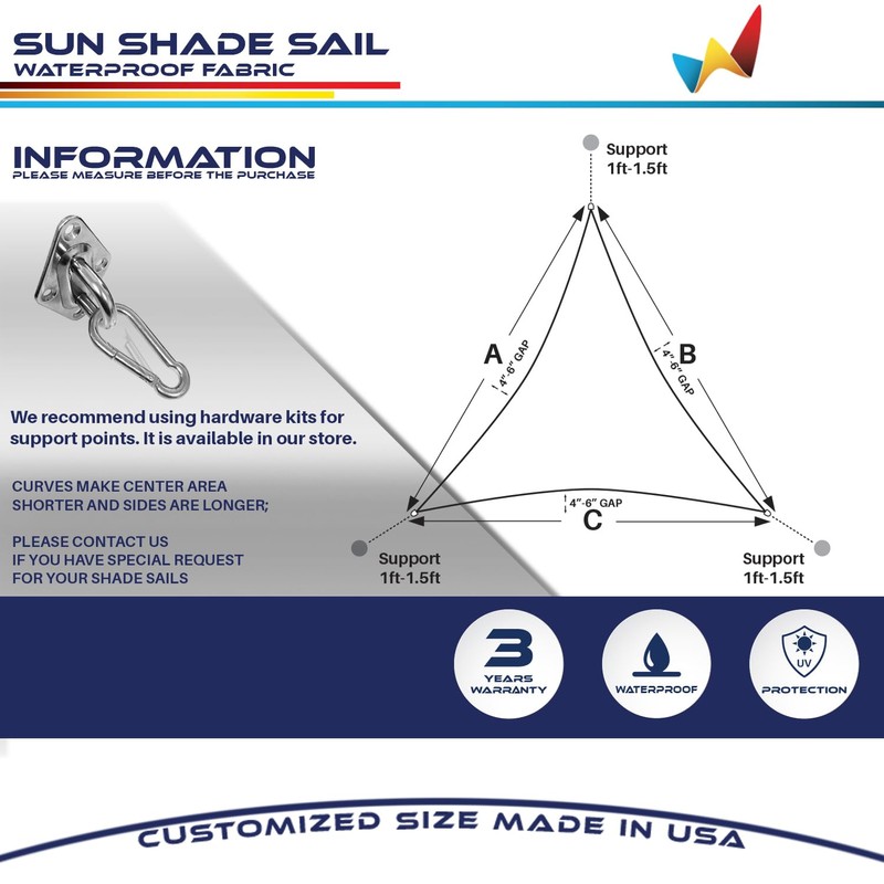 Windscreen4less 12'x12'x12' Waterproof Sun Shade Sail Triangle Shade Canopy Cover