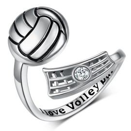Daixiya Volleyball Ring Sterling Silver Adjustable Sport Ring Sport Jewelry Gifts for Women Volleyball Lover, Sterling Silver, Cubic Zirconia