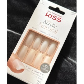 kiss Salon Natural Acrylic Press On Nail Set Of 28~Includes Free Gifts
