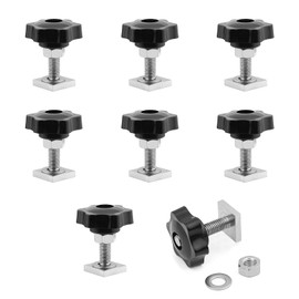 JJWNMLL 8pcs T track adapter bolts M8 x 35 mm head 20x20 mm square sliding blocks,t-nut adaptors bolts stainless steel roof rack accessories with Screw Nuts (M8 T-slot + star knob nut)