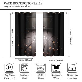 Kazynee Sports Theme Basketball Blackout Curtains for Bedroom,Cool Basketball Court Grommet Thermal Insulated Room Darkening Curtains Window Treatments 2 Panels 45L x 21W