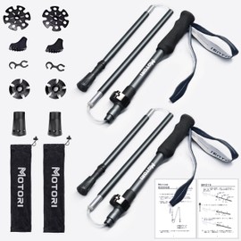 MOTORI Trekking Pole, Folding 13.4 inches (34 cm), 39.4 - 45.3 inches (100 - 115 cm), Aviation Quality, A7075 Aluminum, Walking Cane, Walking Pole, Hiking Pole, Japanese Instruction Video, Set of 2