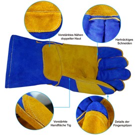 SAFETREE 14 Inch Premium Faux Leather Welding Gloves - Heat and Spark Resistant, Robust for Grill, Oven, Cooker - Blue (Blue)