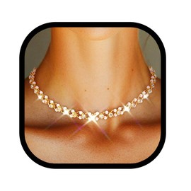 Zoestar Gold Rhinestones Pearl Choker Necklace for Women