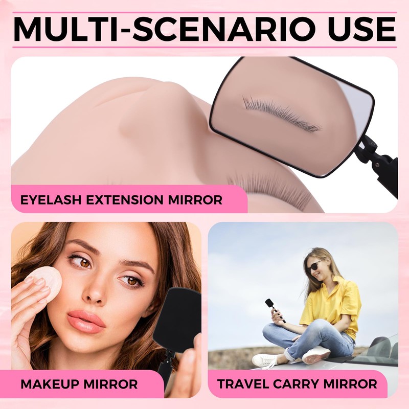 Miuffue Flexible Large Square Lash Mirror, 260°Rotation Folding Portable Eye