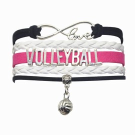 Vikitoriously Volleyball Bracelet Jewelry Infinity Volleyball Charm Bracelet Gift For Volleyball Team Adult Fans, Volleyball Lovers, Volleyball Player Themed Gifts (Black White and Rose)