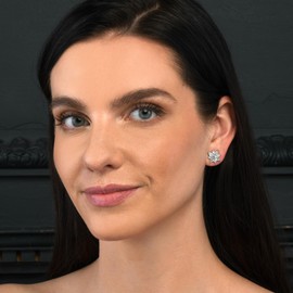 ZAVANA Large Cubic Zirconia Earrings for Women.Sparkling Stud Earrings for Women with Cubic Zirconia Stones.Gold or Silver Earrings Statement Earrings with Flowers, Brass