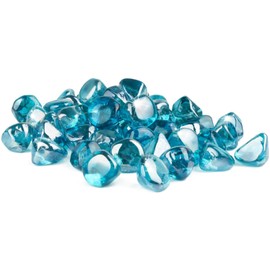 GASPRO 10 Pound Fire Glass Diamonds 1 Inch, Fire Pit Glass Rocks for Gas Fireplace and Fire Pit, Caribbean Blue, High Luster