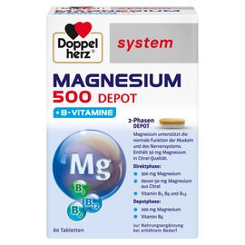 Doppelherz System Magnesium 500 Depot - High Dose Magnesium as a Contribution to Normal Muscle Function - 60 Tablets