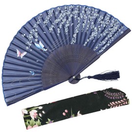 Faburo Hand Fan Fabric Fan Wall Fan with Butterfly Flowers Wedding Party Carnival 3 Pieces