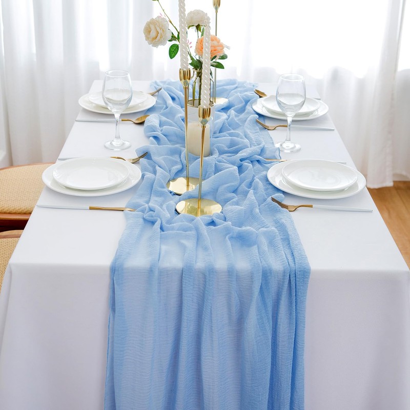 Aoksunova Muslin Wedding Table Runner, Light Blue, 4 m x