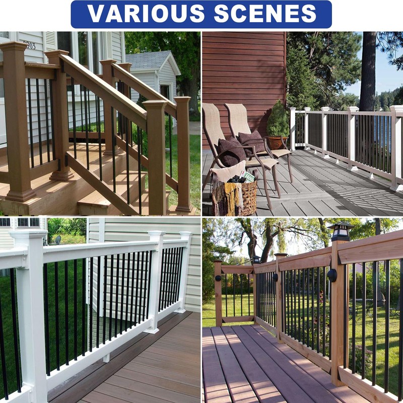 Kinchoix 50 Pack 36" Aluminum Deck Balusters Round Black Deck