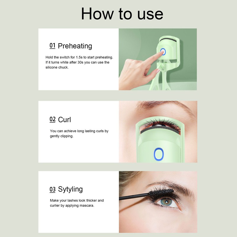 Heated Eyelash Curler Long Lasting Professional Rechargeable Electric Eyelash Curler