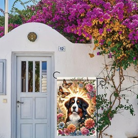 Starlit Patio Welcome Spring Summer Garden Flag Floral Bernese Mountain Yard Flag Flower Dog Garden Flags for Outside Small Outdoor Decorations Seasonal Home Decor Flag 12x18 Double Sided
