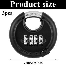 3 Pack Outdoor Combo Lock for Storage Unit 4-Digit Disc Combination Lock Outdoor 4 Digit Disc Padlock with Hardened Steel Shackle for Storage Unit,Gate,Fence,Trailer(3/8-Inch Shackle, Black)
