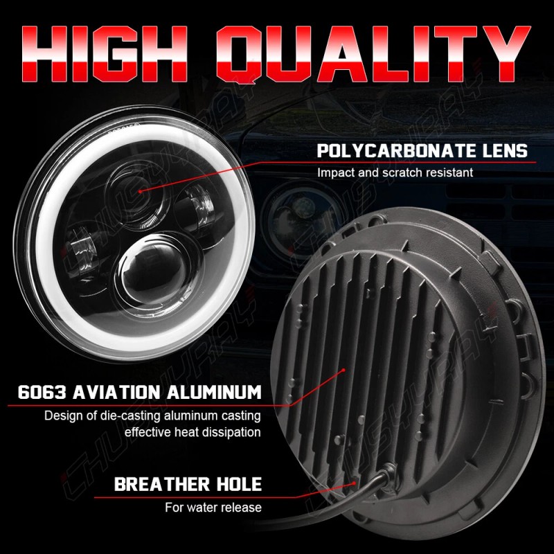 CHUSYYRAY Pair 7" inch Round Led Headlights Hi/Lo Beam FOR