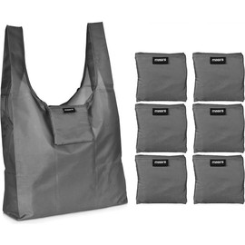 Masirs Reusable Grocery Bag (6-PACK | GREY) - Reusable Ripstop Bags - Large, Strong Eco Friendly Bags - Foldable Shopping Bag - For Kitchen, Grocery & More - Packable Shopping Bag