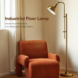 VONLUCE Floor Lamp for Living Room, 65" Industrial Brass Floor Lamp Adjustable Height & Head Vintage Metal Standing Reading Pole Lamp for Bedroom, Office, Farmhouse, ETL Certificate