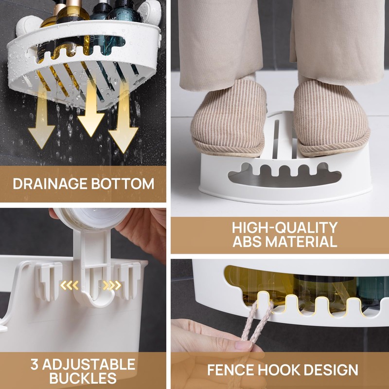 LEVERLOC Suction Cup Shower Shelf, Corner Shower Caddy 2 Pack