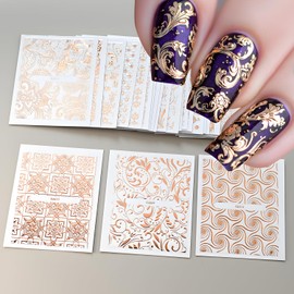 30 Sheets Rose Gold Nail Stickers for Nail Art Lace Nail Stickers 3D Self-Adhesive Rose Gold Lace Flower Nail Decals Retro Nails Supplies for DIY Acrylic Nails Decoration for Women and Girls
