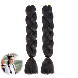 PAVIKE Wig Extension (Set of 2) Extensions Braid Braid Hair Extensions Braid Cornrow Braid Hip Hop Dance Black Hair Hip Hop Reggae Dance Hair Arrangement 24 inch/60 cm 100g/pcs (Black)