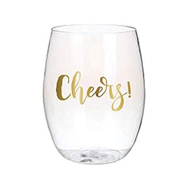 Slant Collections Creative Brands 16-Ounce Stemless Acrylic Wine Glass, Set of 4, Cheers