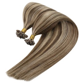Sunny Brown U Tip Hair Extensions Human Hair #p4/27 Dark Brown Highlights Caramel Blonde Hair Extensions U Tip Remy Human Hair Fusion Utip Hair Extensions 20inch 50g