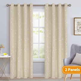 BGment Blackout Curtains 90 Inch Length 2 Panels Set, Grommet Thermal Insulated Blackout Curtains with Wave Line and Dots Printed for Bedroom, 2 Panels, Each 52 x 90 Inch, Champagne