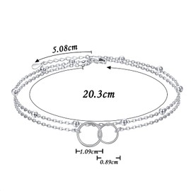 HOOHWE Sterling Silver Anklets for Women Layered Beach Ankle Bracelet Double Circle Foot Chain Simple Fashion Adjustable for Girls