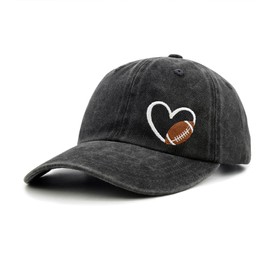 Qoyupuza Football Heart Hat, Football Gifts for Women Men, Adjustable Embroidered Heart Baseball Cap-Black